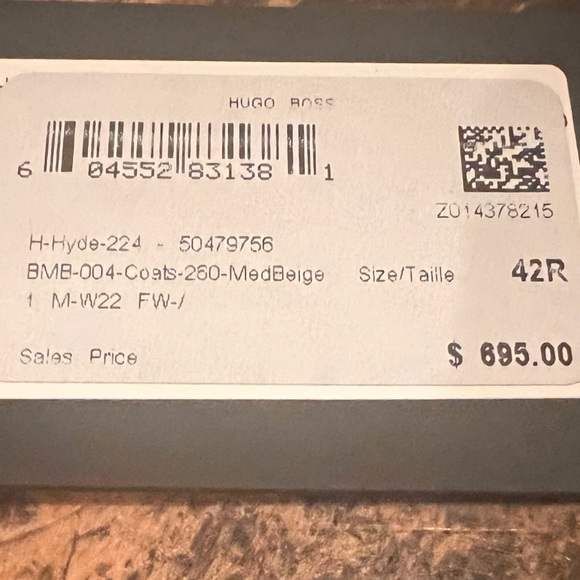 BOSS SLIM FIT NEW MENS COAT IN VIRGIN WOOL AND CASHMERE SIZE 42R - Picture 10 of 14